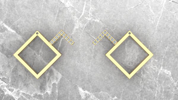 Square Frame Front-Back Diamond Stud Earrings