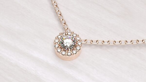 Round Halo Diamond Pendant With Chain