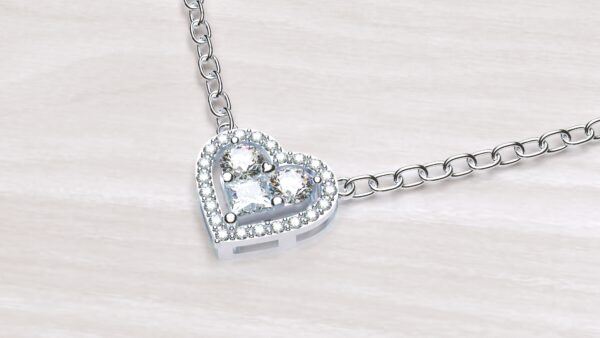 Cluster Heart Halo Pendant With Chain - Image 2