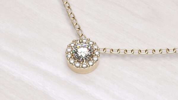 Round Halo Diamond Pendant With Chain - Image 2