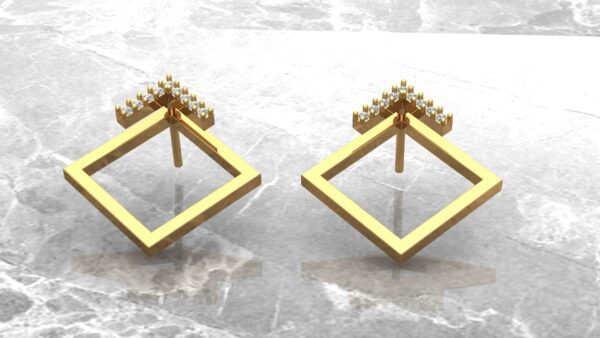 Square Frame Front-Back Diamond Stud Earrings