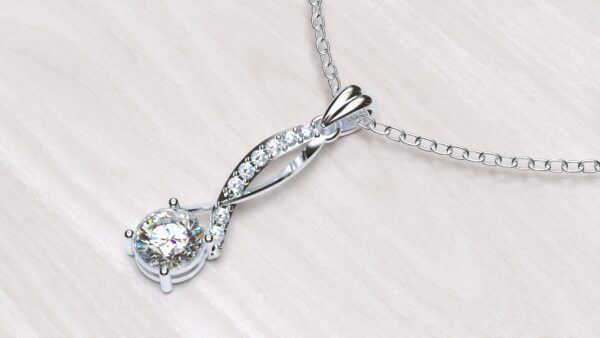 Wave Cross Diamond Pendant With Chain - Image 2