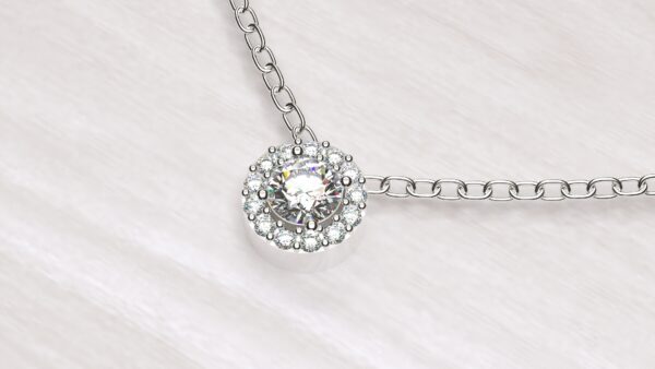 Round Halo Diamond Pendant With Chain - Image 3