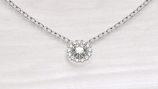 Round Halo Diamond Pendant With Chain - Image 4