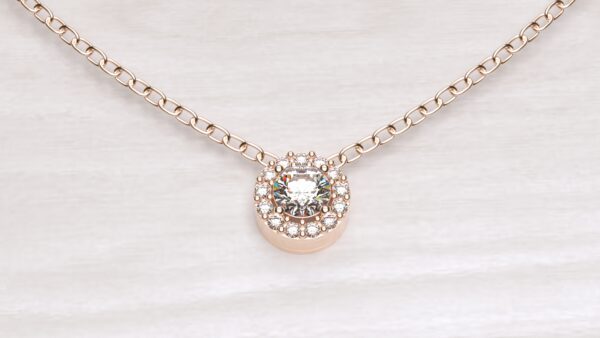 Round Halo Diamond Pendant With Chain - Image 5